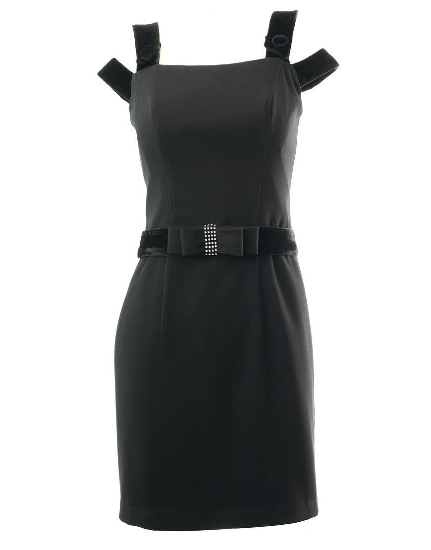 Bow-embellished waist mini dress in black