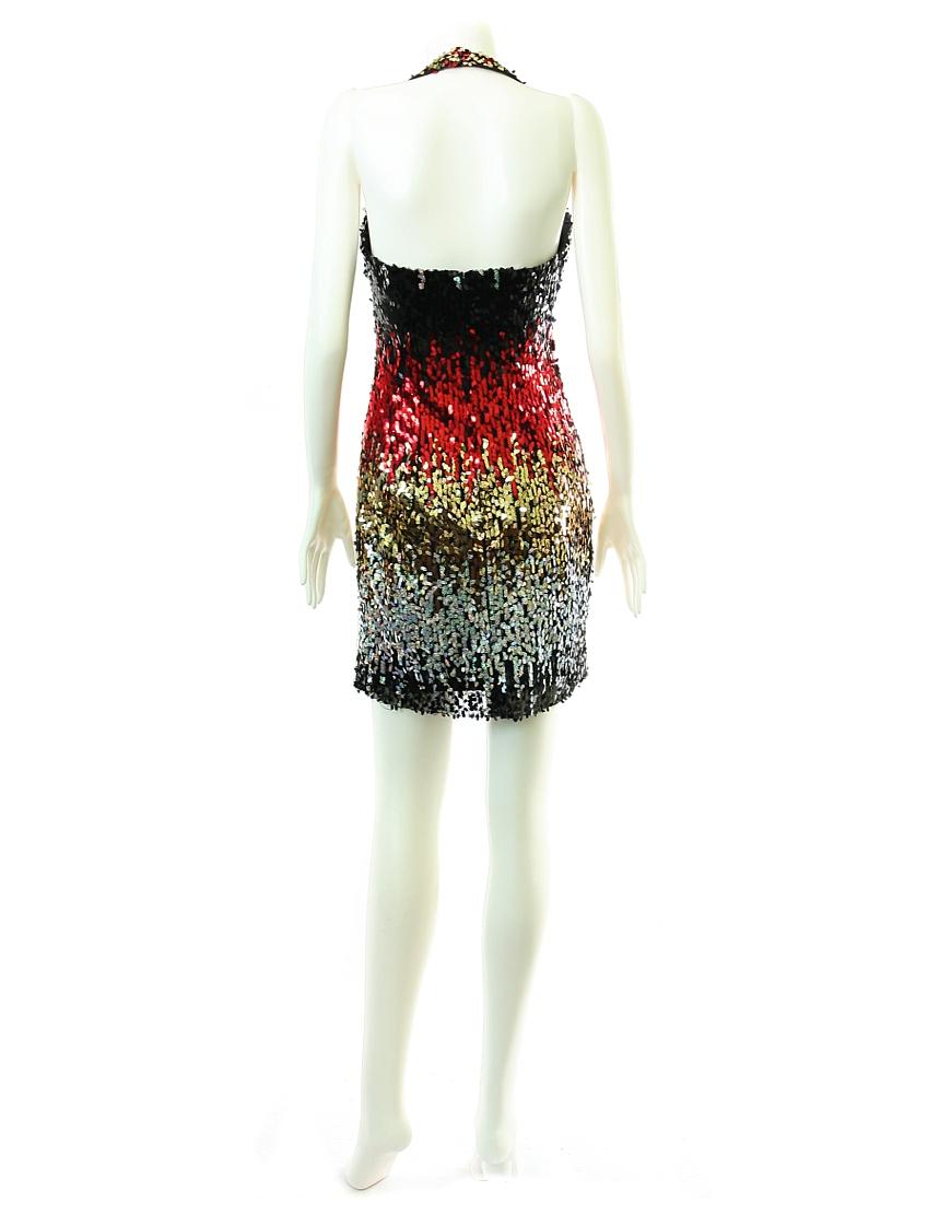 Colourful sequinned halter neck cocktail dress