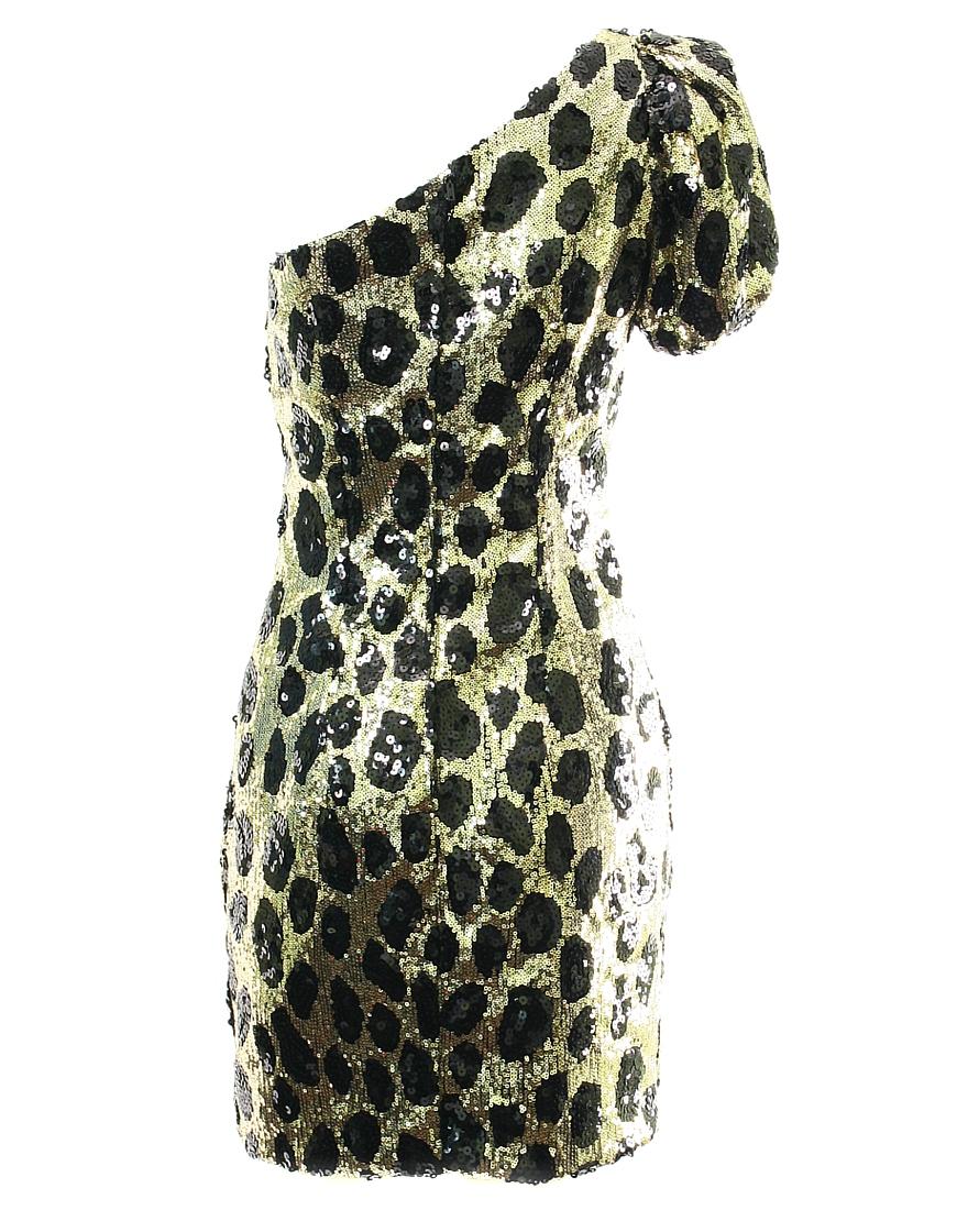 Black-gold sequin puff sleeve  one shoulder dress