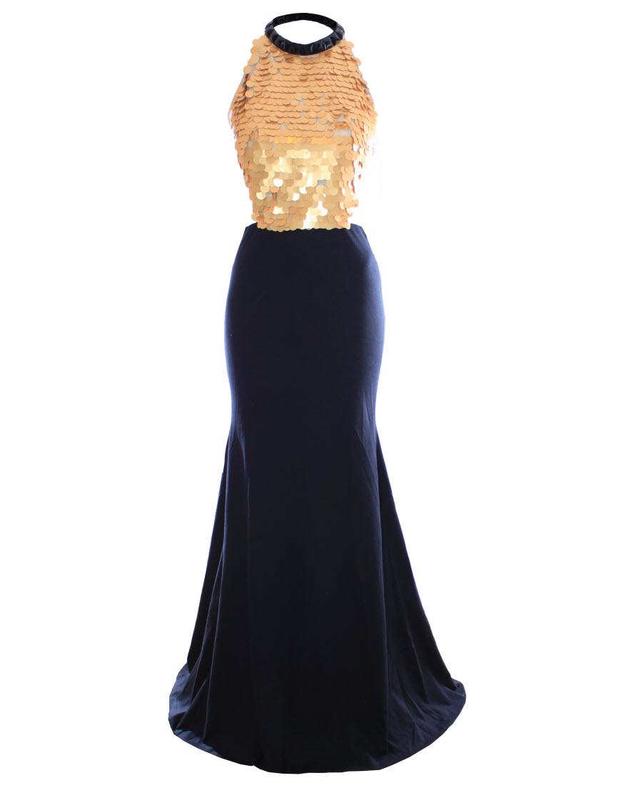 Halter Neck Gold Sequin gown dresses