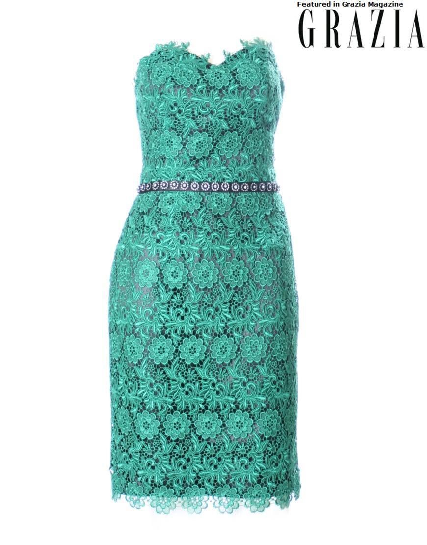 Embellished lace dress in green