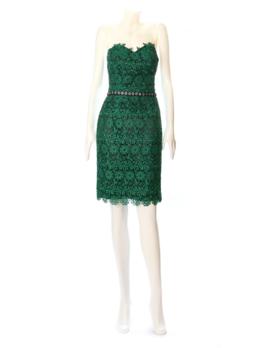 Embellished lace dress in green