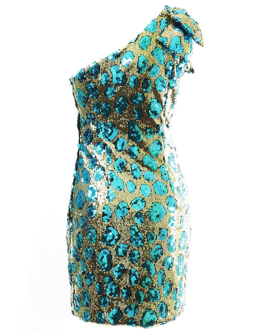 Seqiuin bow detail one shoulder dress