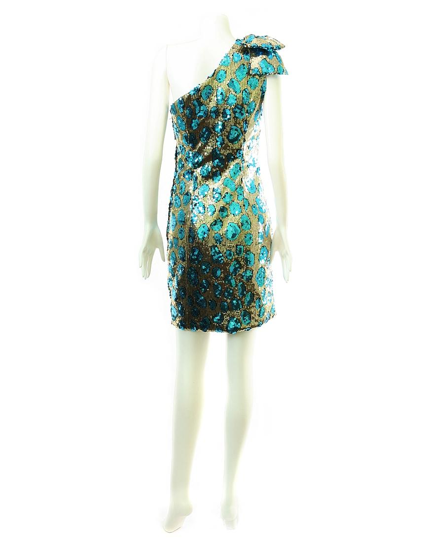 Seqiuin bow detail one shoulder dress