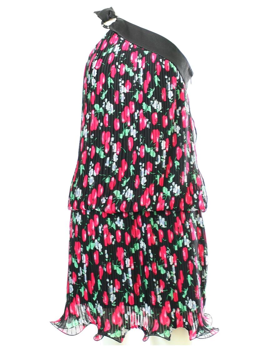 Cherry printed curl hem one shoulder dress