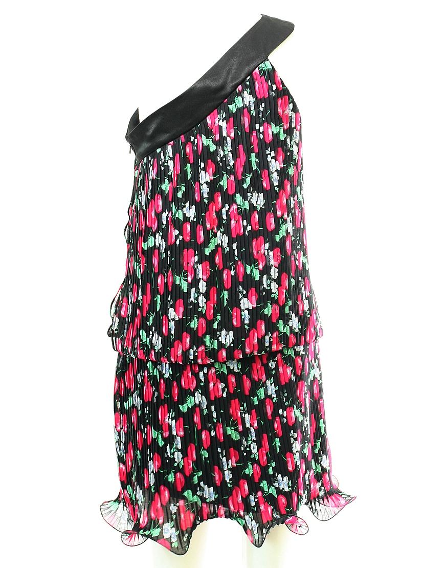 Cherry printed curl hem one shoulder dress