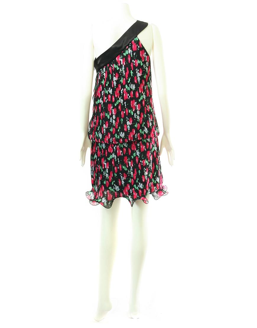 Cherry printed curl hem one shoulder dress