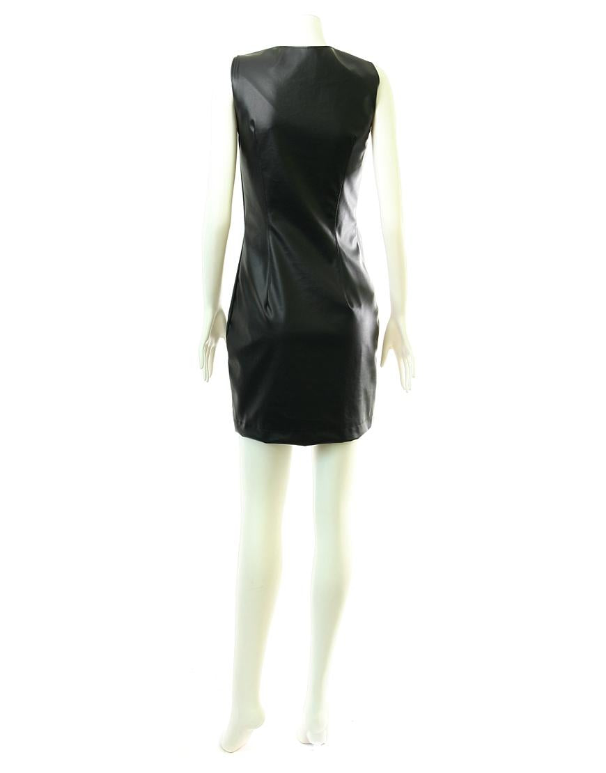 Asymmetric V-neck front zipper leather dress