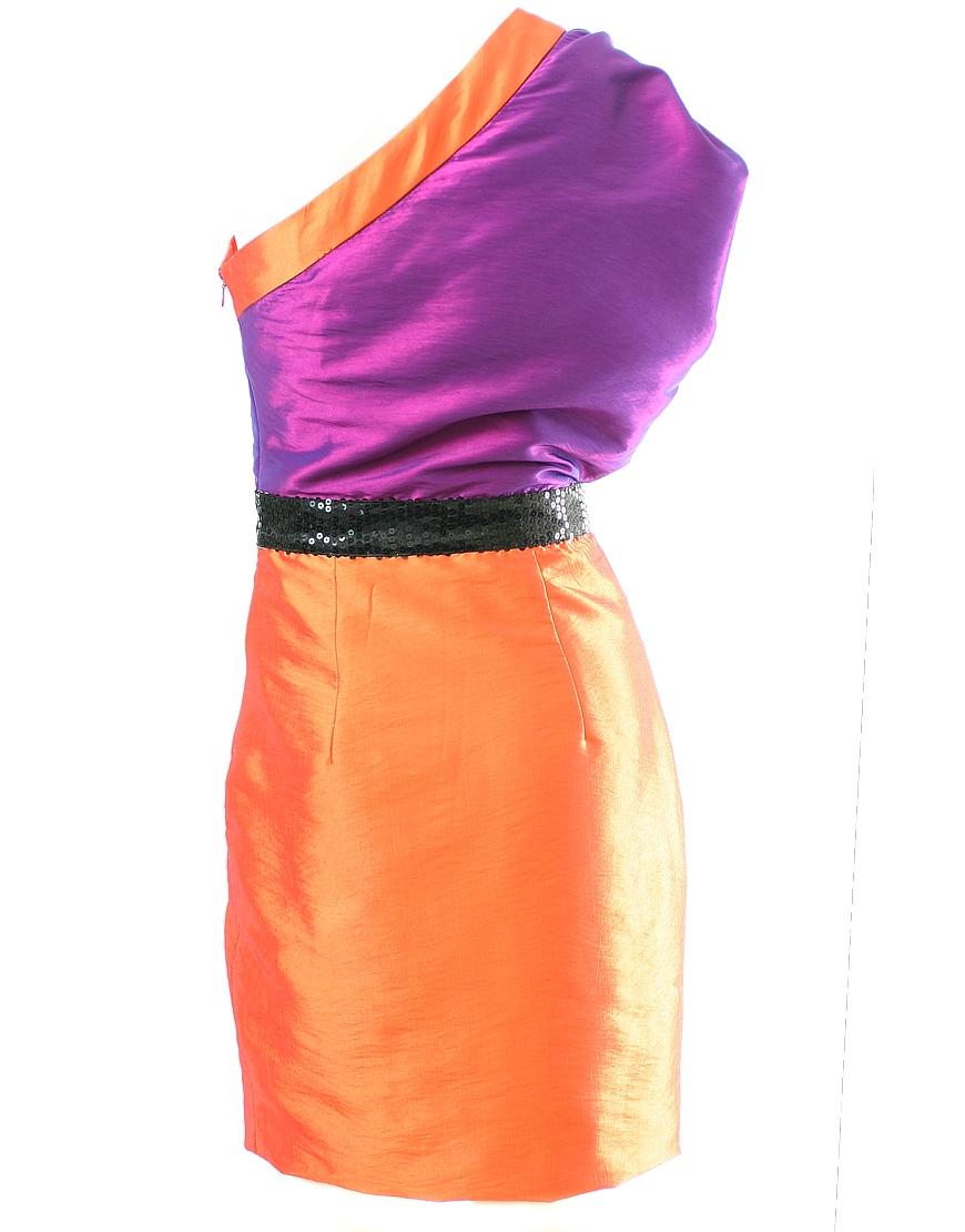 Colour-block sequin detail one shoulder dress