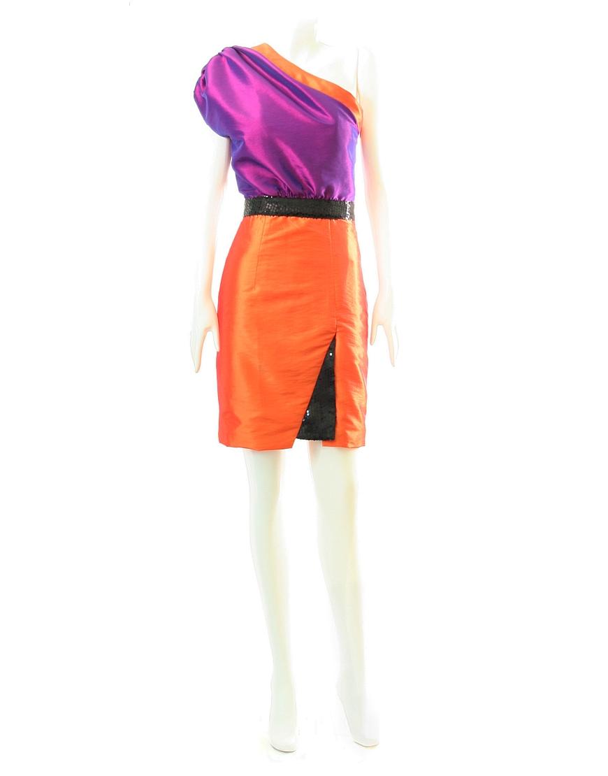 Colour-block sequin detail one shoulder dress