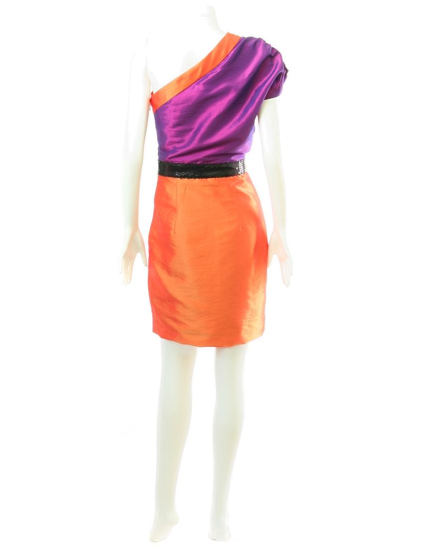 Colour-block sequin detail one shoulder dress