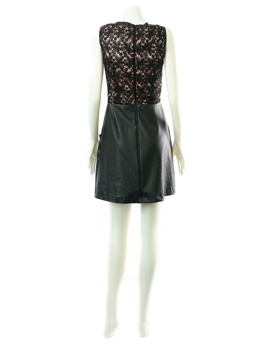Lace panel leather skirt pockets dress