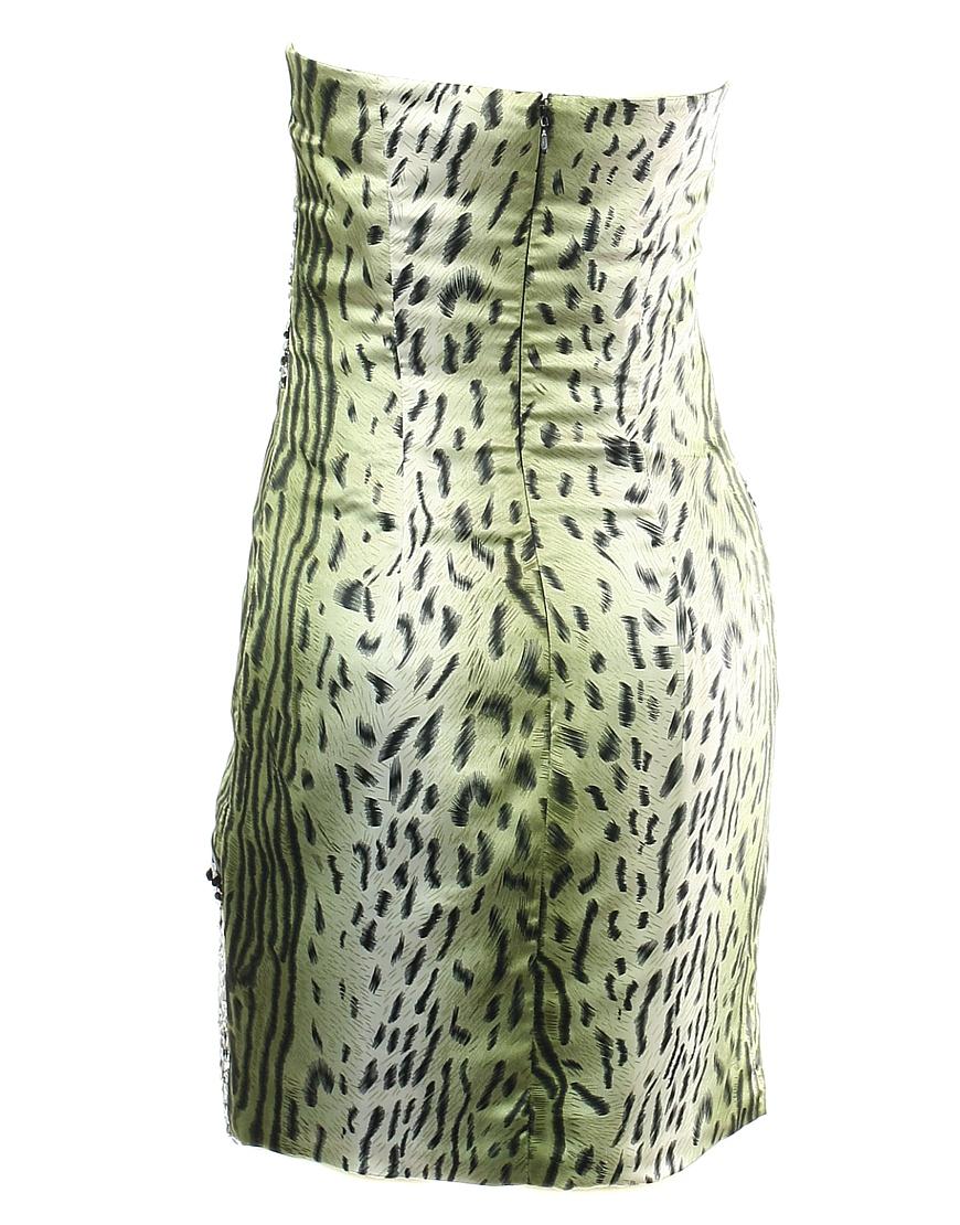 Animal print sequin embellished mini dress in green