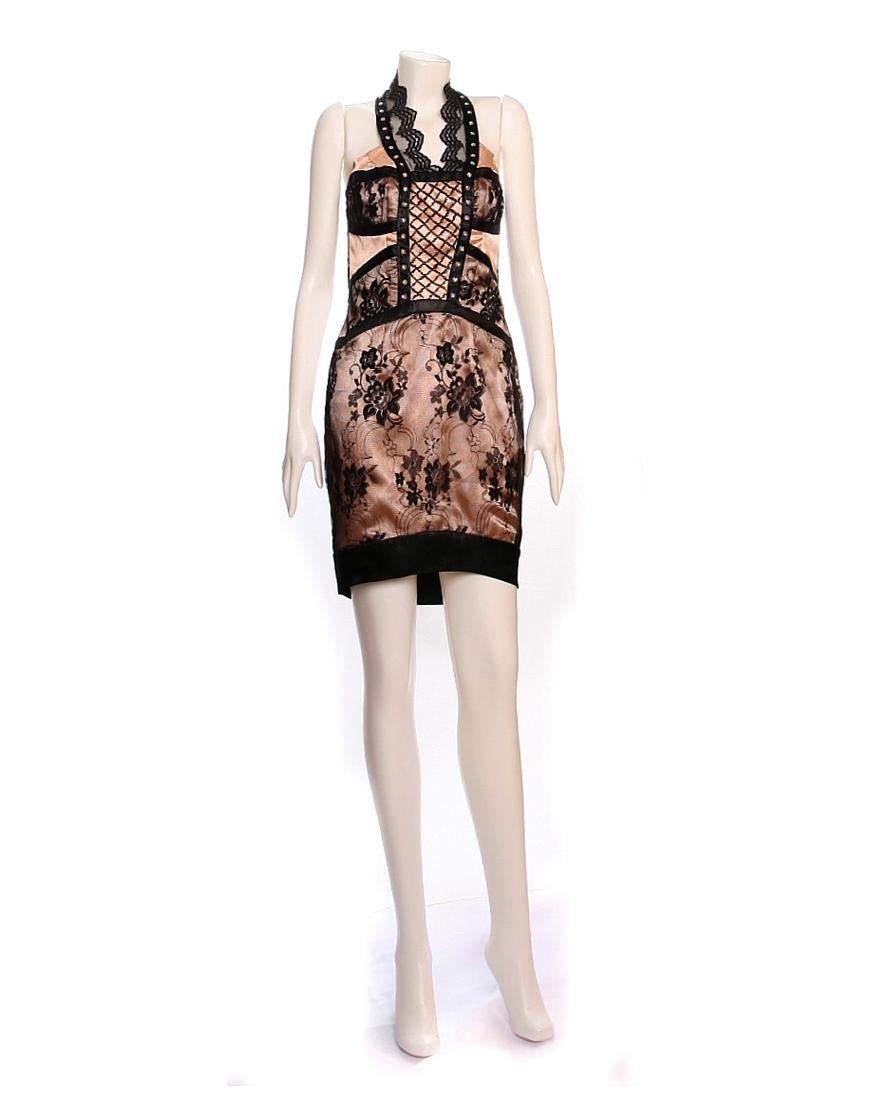 Triangular trimmed lace panel embellished dress