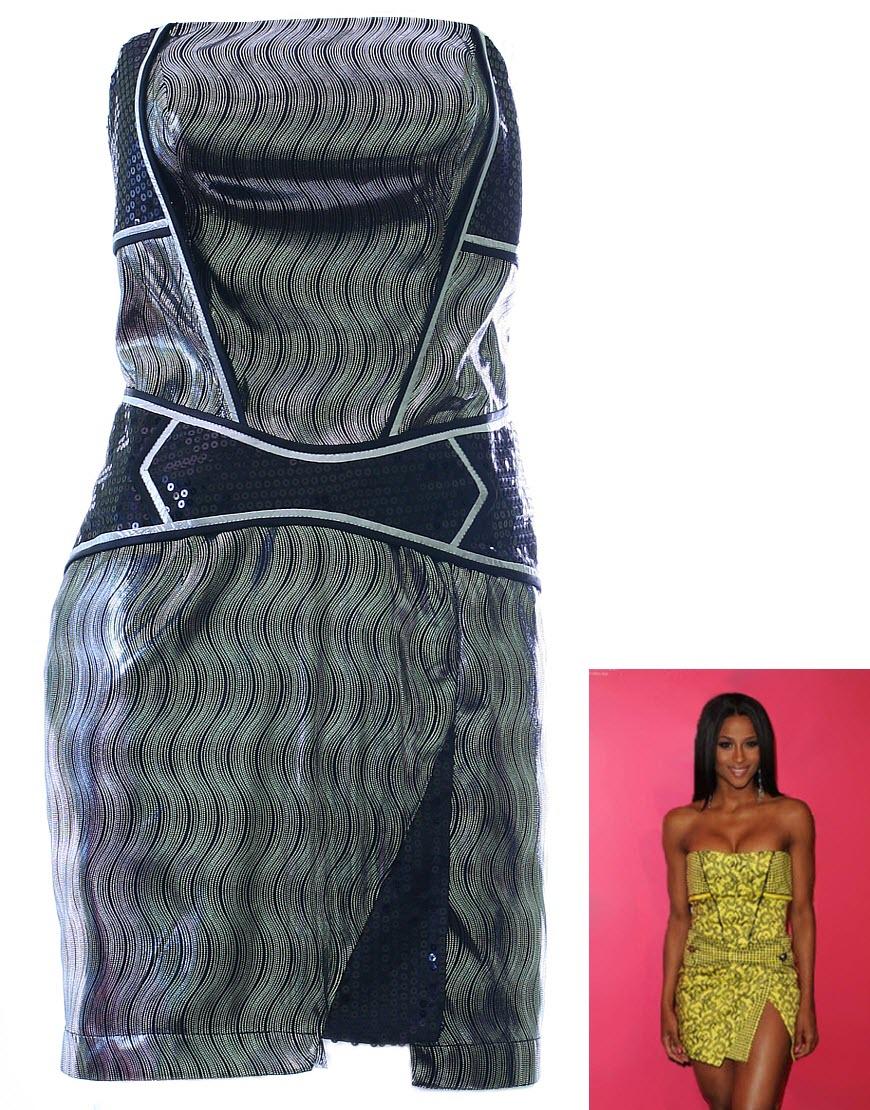 Print sequinned trim bustier dress