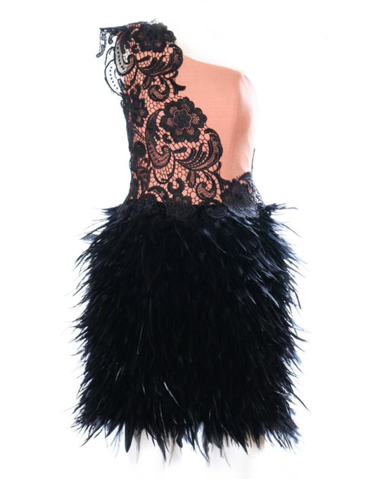 One shoulder lace feather dress as worn by Lucy Mecklenburgh at Devil's Double Premiere