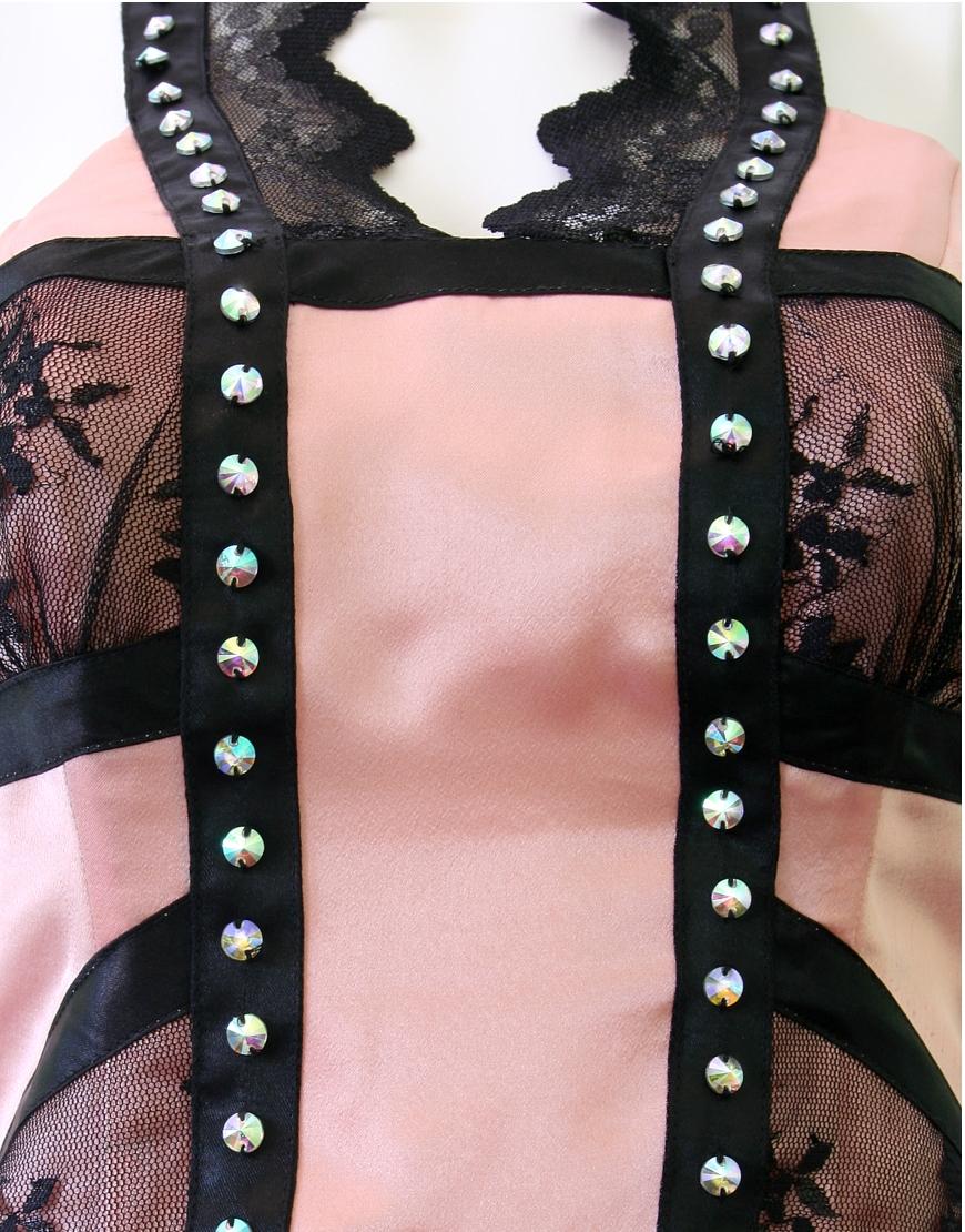 Lace panel embellished dress Beige & Black