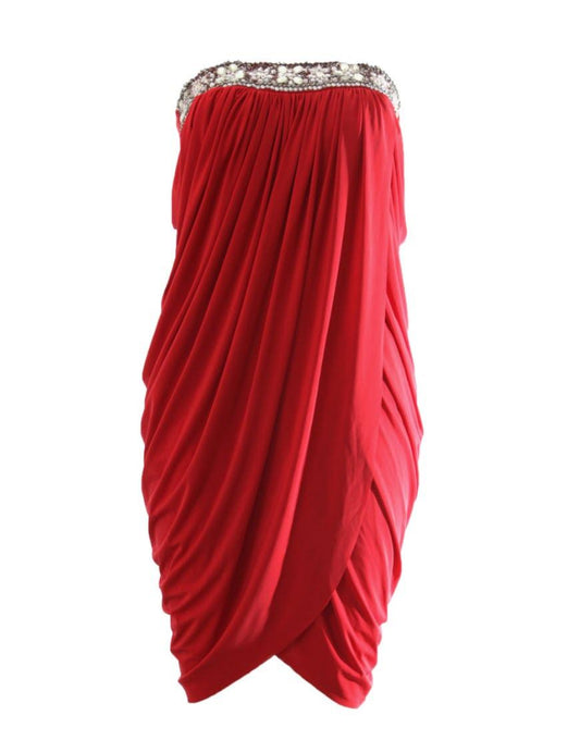 Draped grecian jewelled dress in red