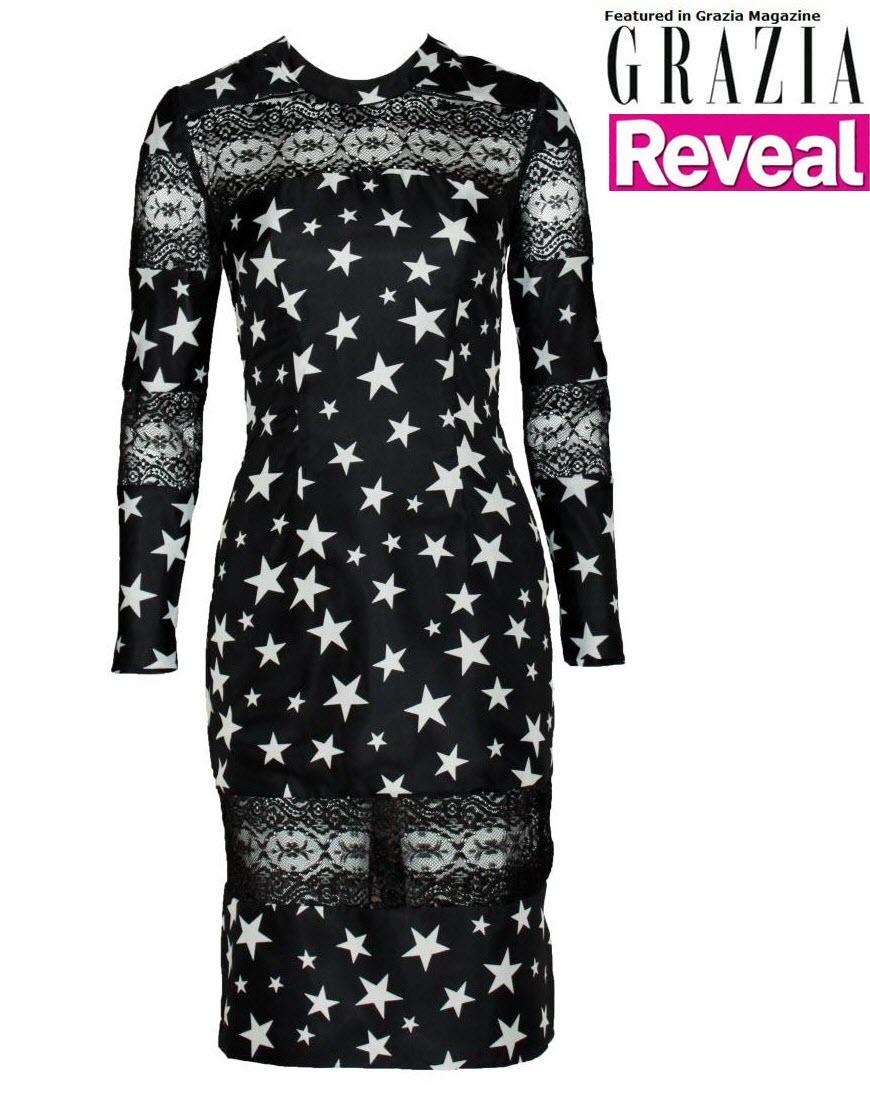 Star print dress style Lily Allen in ELLE magazine(medium stars)