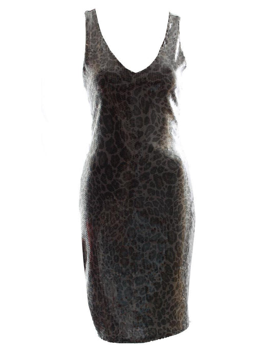 Leopard sequin-overlaid shift dress