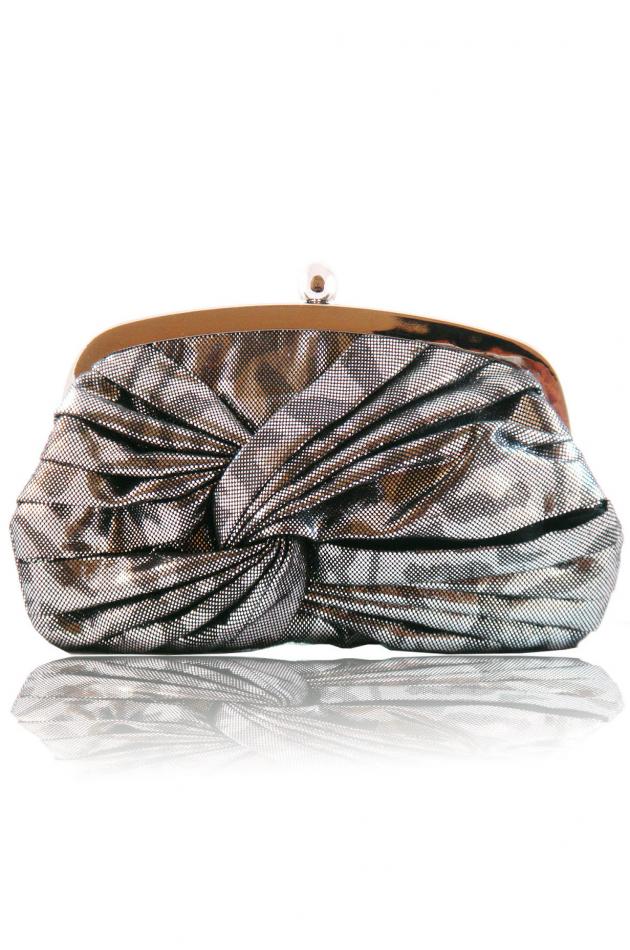 Silver-Black Knotted Feathered Clutch