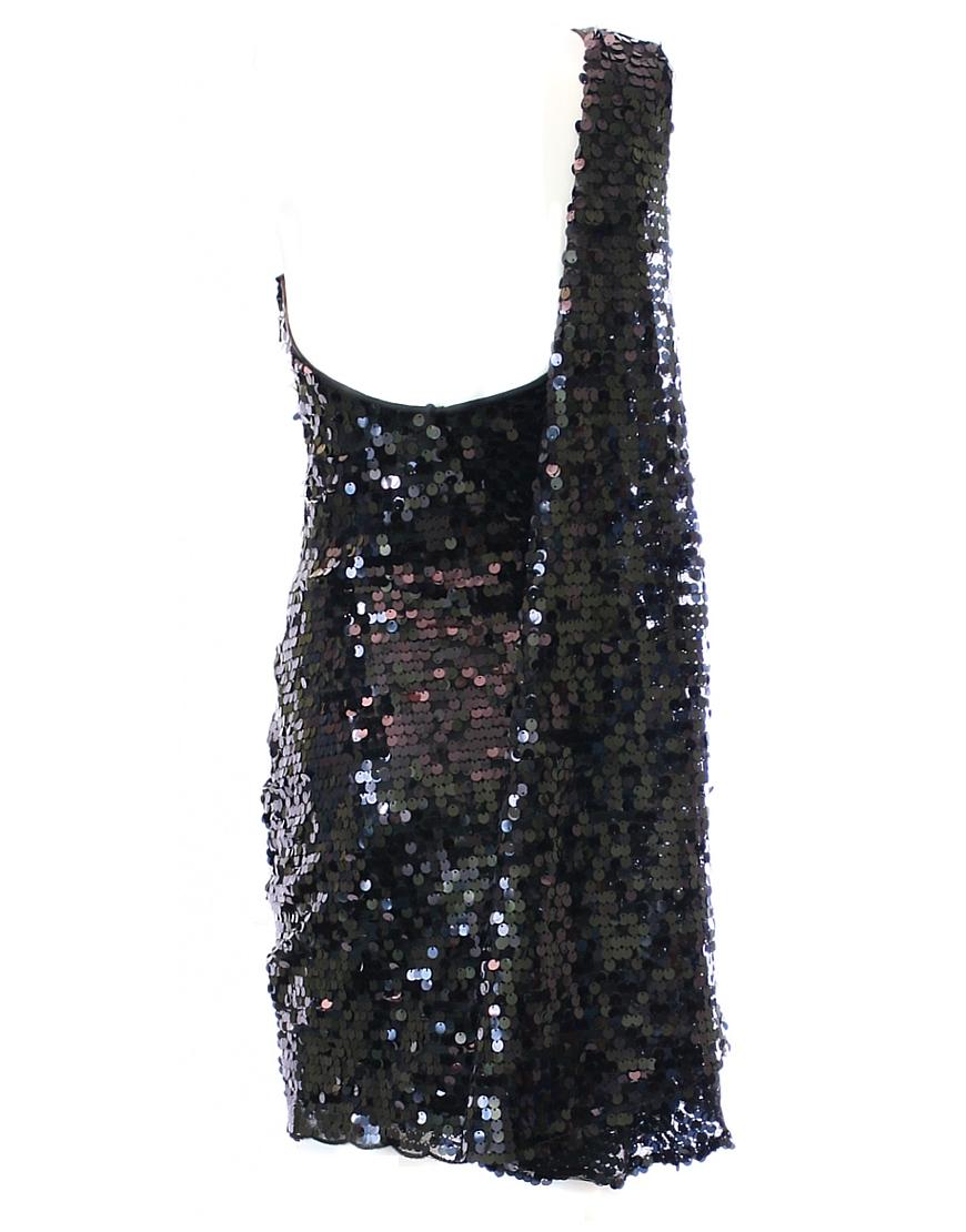 Sequin one-shoulder cocktail dress in black