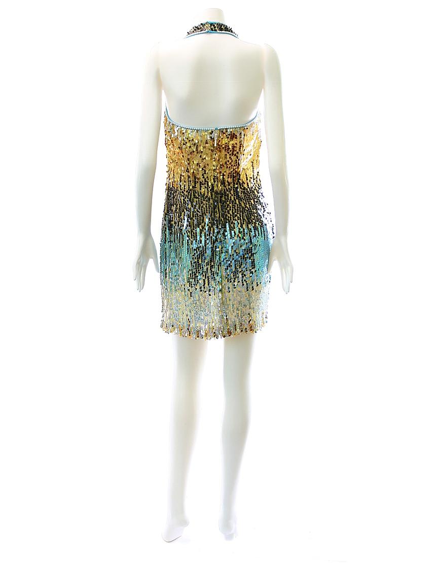 Colourful sequinned halter neck cocktail dress in blue