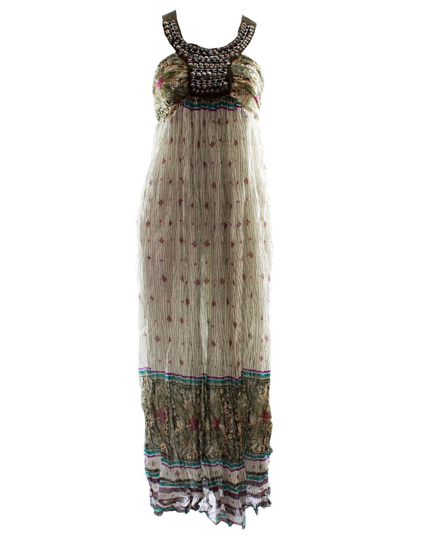 Round neck embellished maxi dress in green