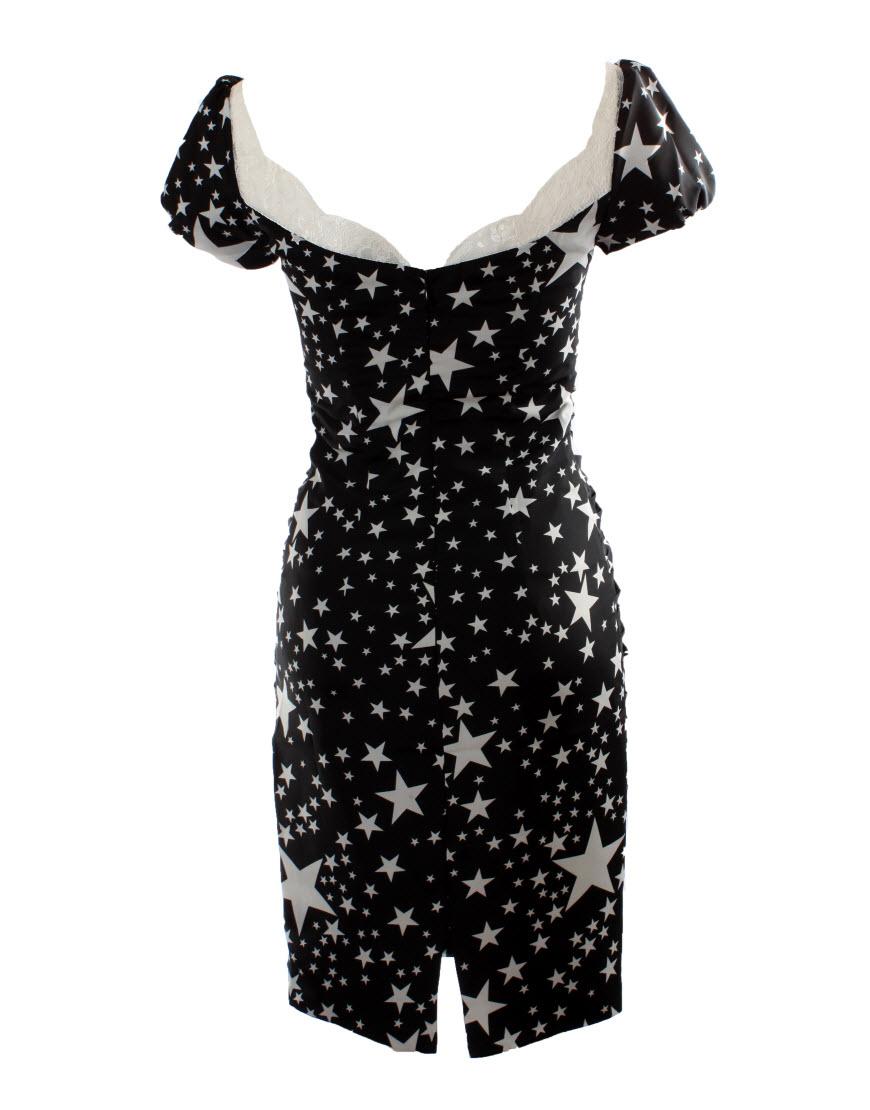 Star print puffball sleeve draped dress (large stars)