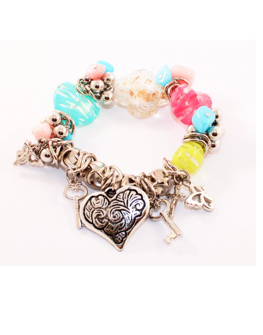 Colourful beads heart-detailed bracelet