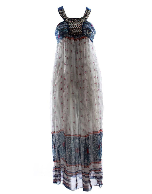 Round neck embellished maxi dress in blue