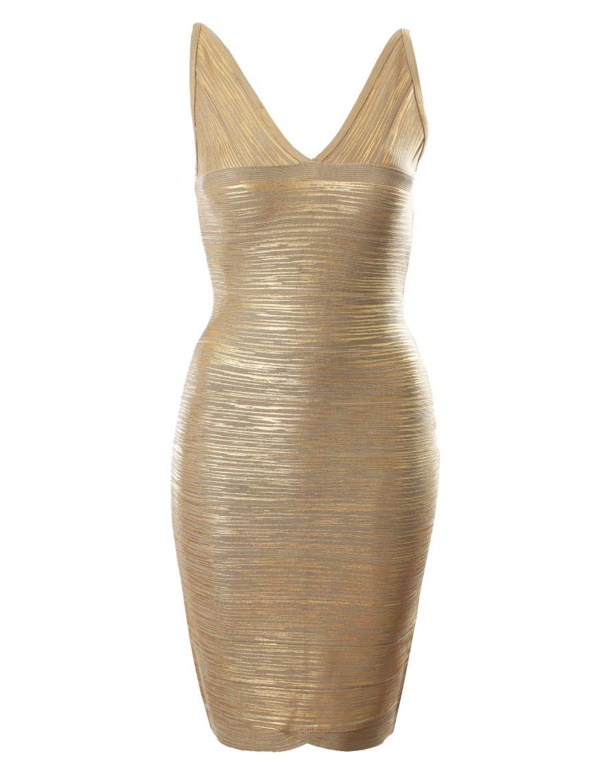 V-neck gold bandage dress
