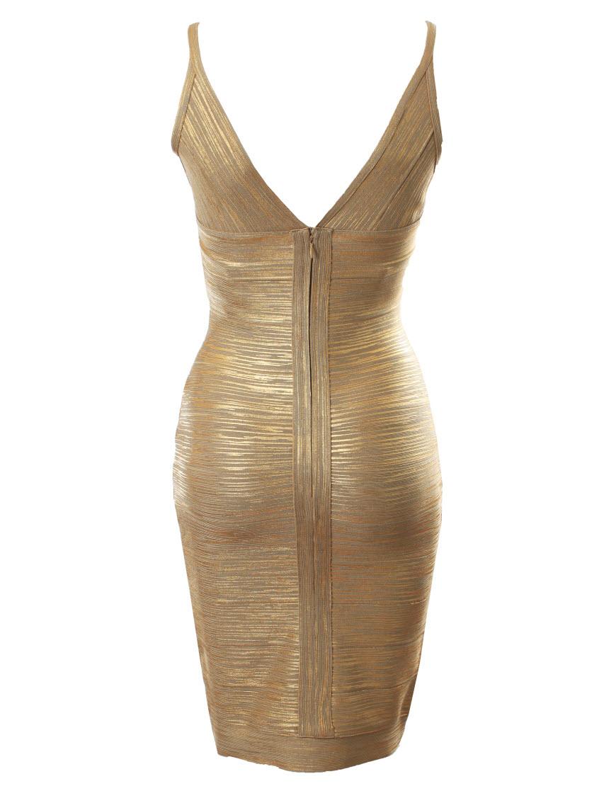 V-neck gold bandage dress