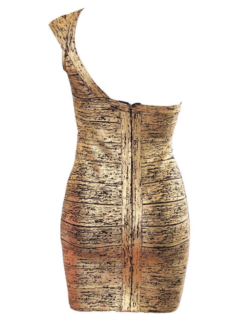 Tulisa black-gold one shoulder bandage dress