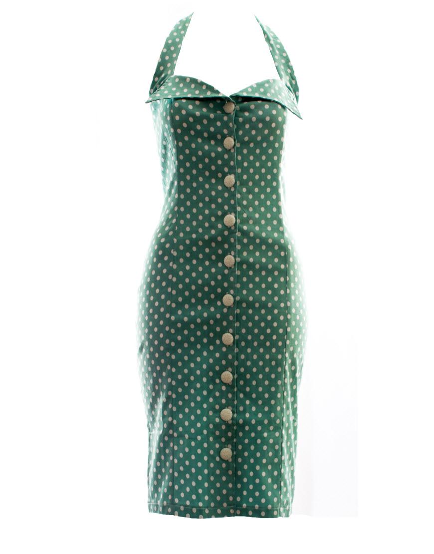 Polka dot halter neck shift dress in light green