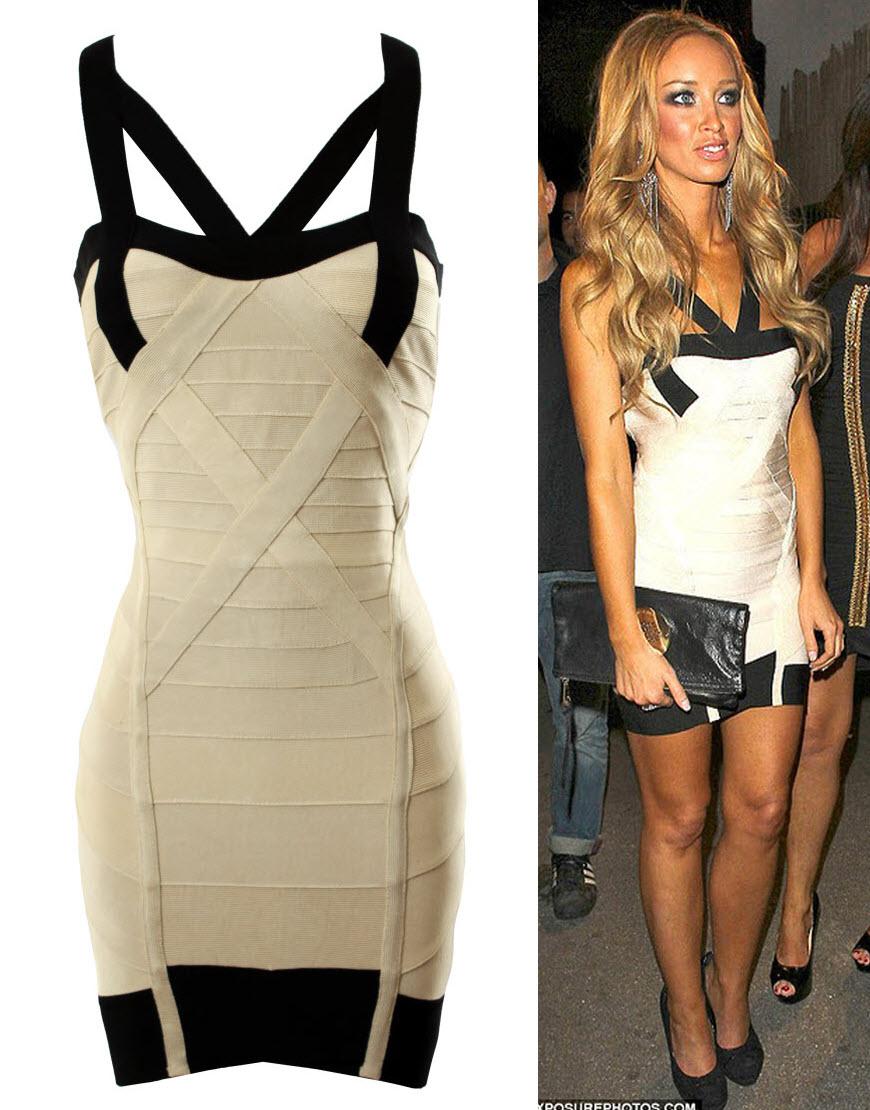 Black and ivory contrast bandage dress style Lauren Pope