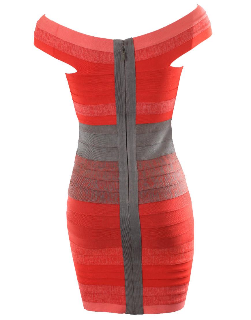 Red gradient off shoulder bandage dress style Tulisa