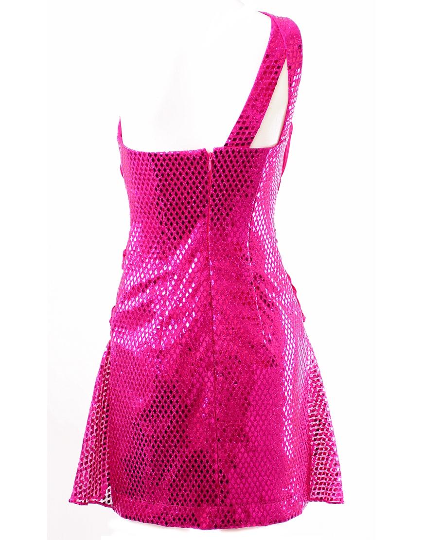Sequin chiffon-draped asymmetric hem line dress