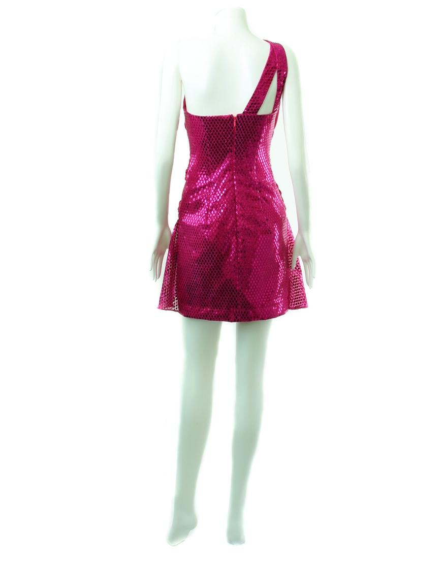 Sequin chiffon-draped asymmetric hem line dress