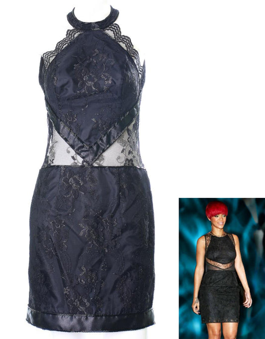 Lace panel round-neck  embellished dress
