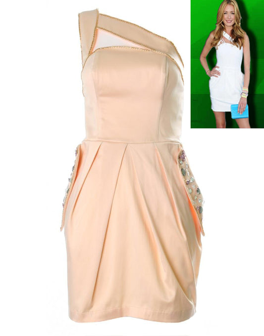 One shoulder jewelled pockets Dress