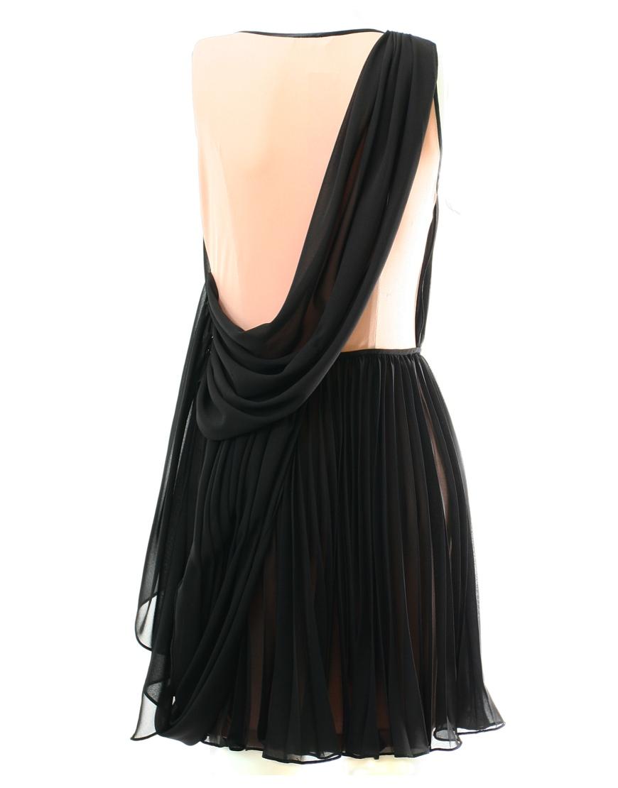 Twisted pleat overlay dress in black