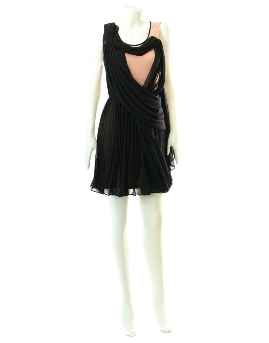 Twisted pleat overlay dress in black