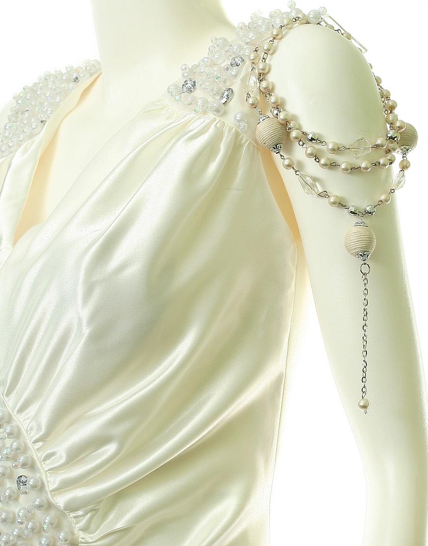 Drape embellished bodice side jewelled dress in Ivory