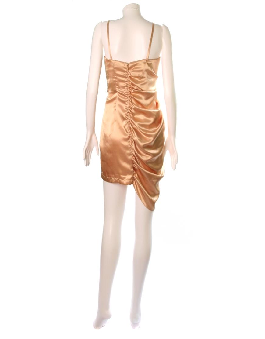 Assymetric ruched dress in gold