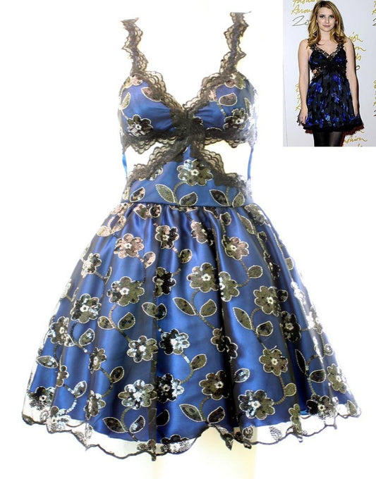 Sequin side cutout & lace trim prom dress
