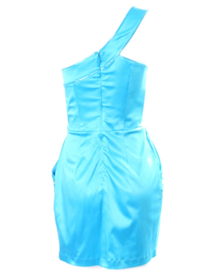 One shoulder jewelled pockets Dress in blue