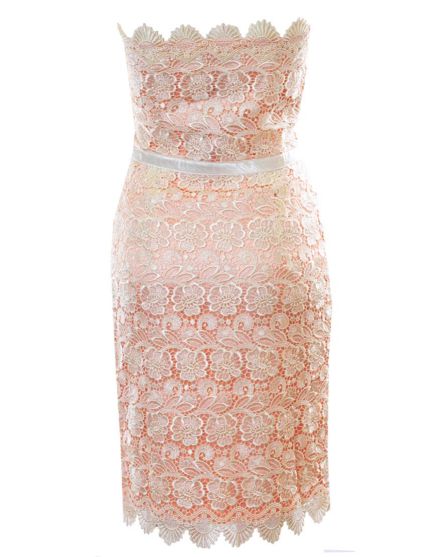 Embellished lace dress in cream overlaid beige