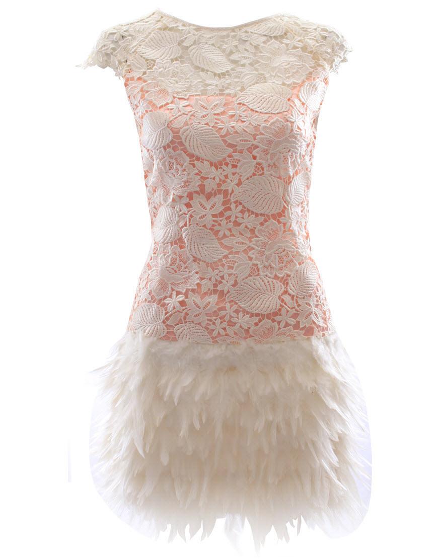 Floral and Leaf lace feather dress in Ivory