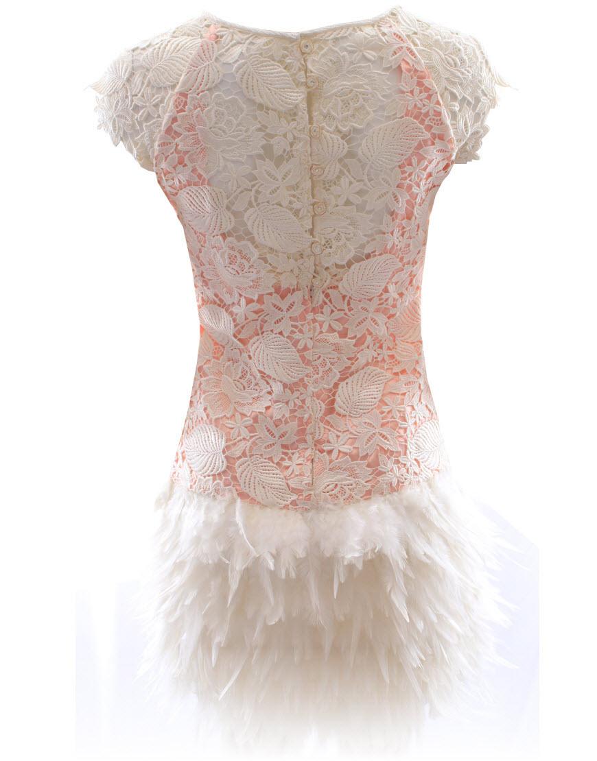 Floral and Leaf lace feather dress in Ivory
